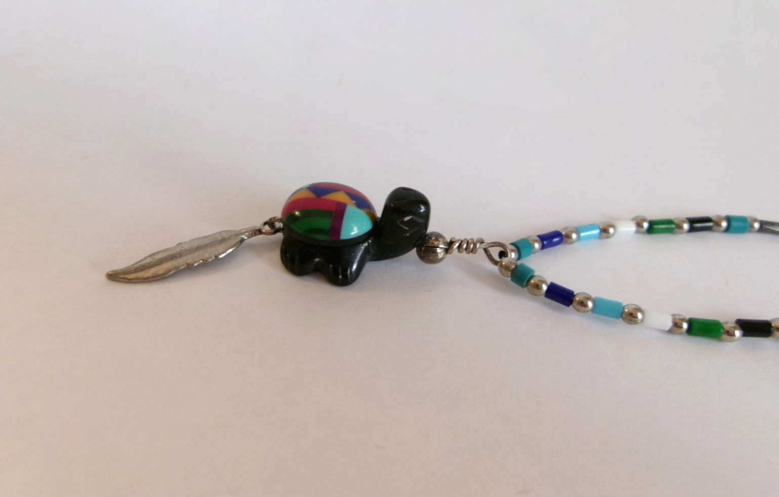 Inlay Turtle Pendant Necklace 18″ Liquid Silver & Bead Chain
