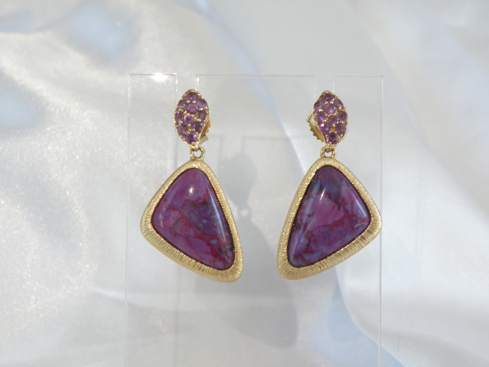 Gold on Sterling Silver 925 Purple Turquoise Amethyst Modern Dangle Earrings