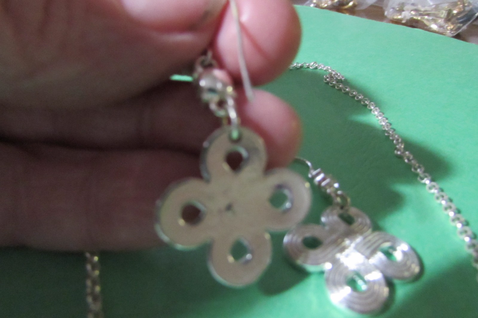 LMN 17″ necklace and almost 2″ pierced earring set silvertone swirl w/rhinestone
