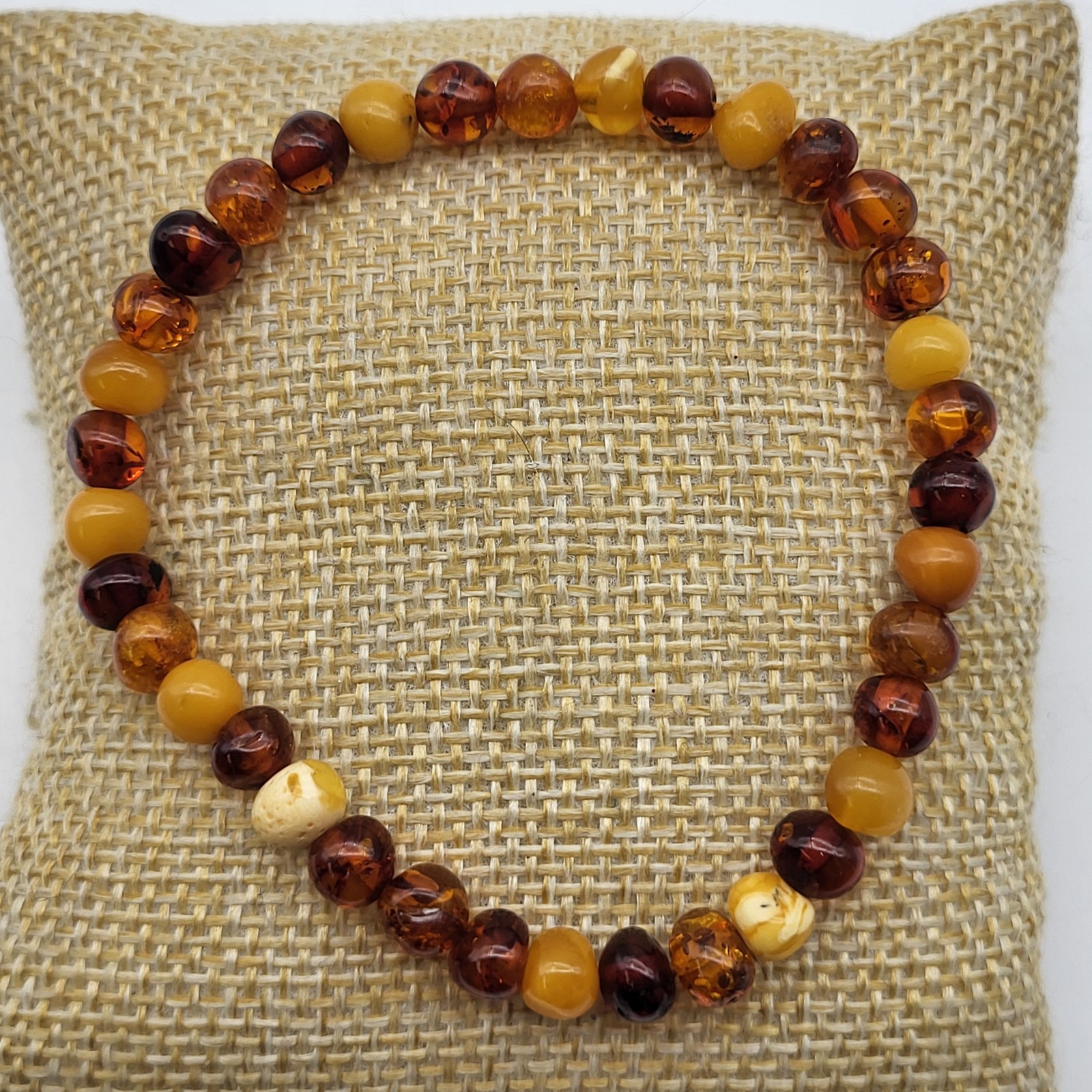Beautiful Baltic amber bead bracelet egg yolk honey stretch band