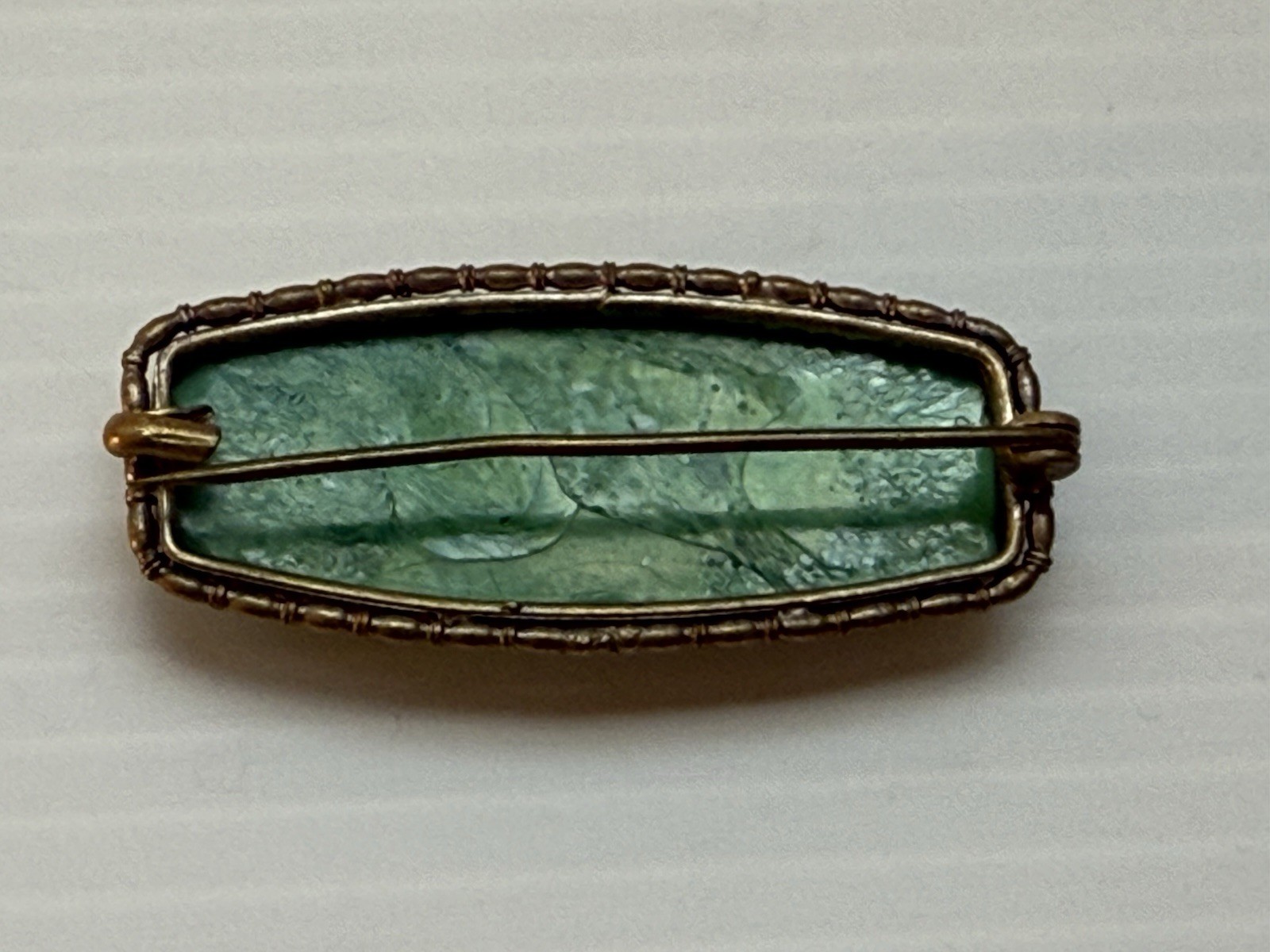 Vintage Mid-Century Peking Glass Brooch Art Nouveau Revival Style Signed Goldton