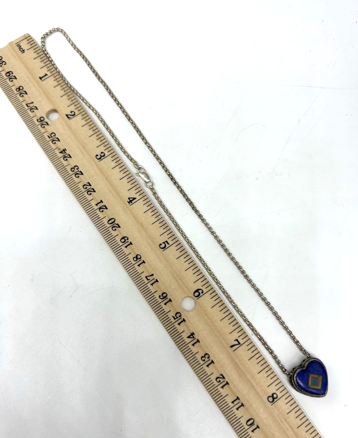 Aldrich Art Jewelry Necklace Blue Purple Heart Inlay Sterling Silver Vintage 18″