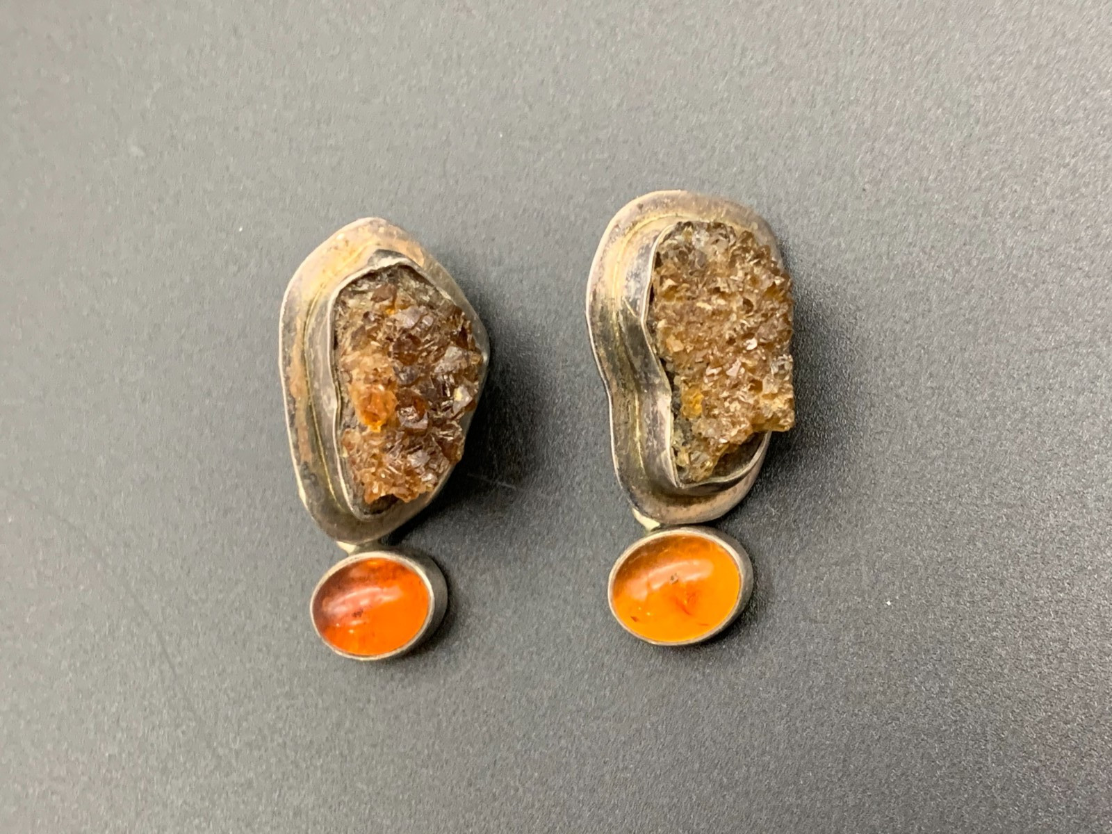 Vintage AKR Amy Kahn Russell Sterling Silver 925 Amber Clip On Earrings (767)