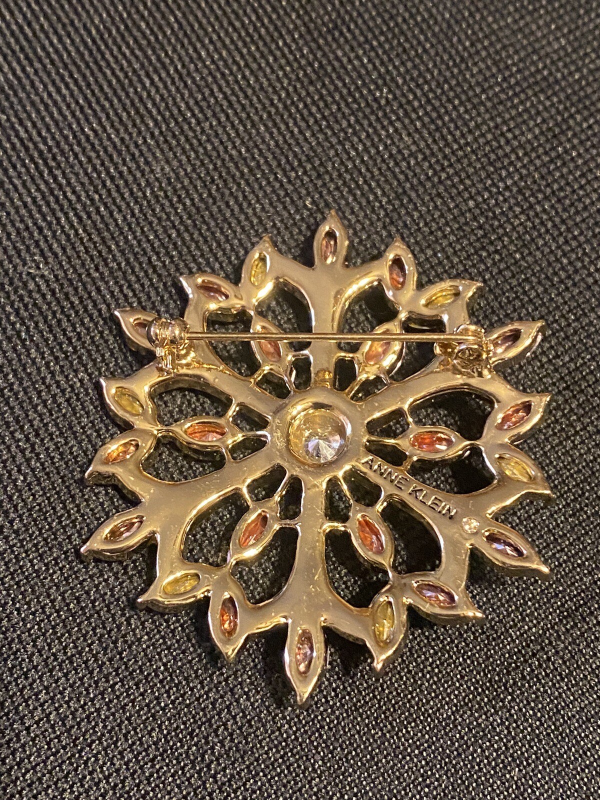 Anne Klein Colorful Red, Purple, Pink, White Rhinestone Snowflake Brooch, Signed