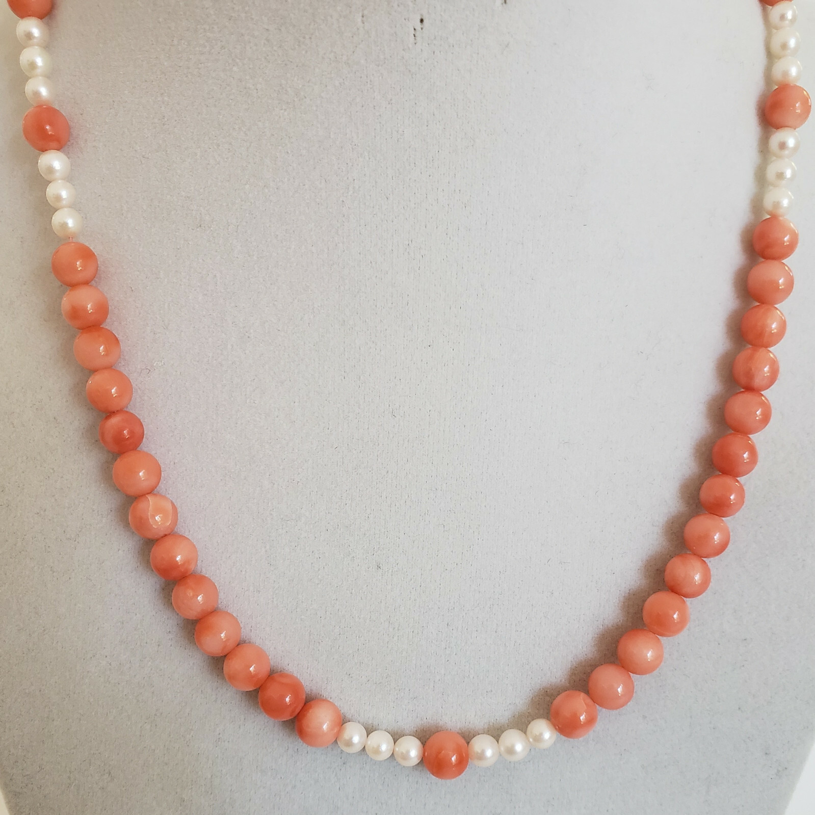 Pink Angel Skin Coral Necklace 14k Yellow Gold Clasp & Pearls 16.5in [6770]