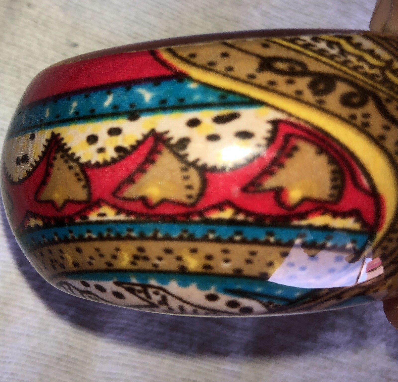 Vintage Colorful Bangle Bracelet Wood And Fabric Under Lucite