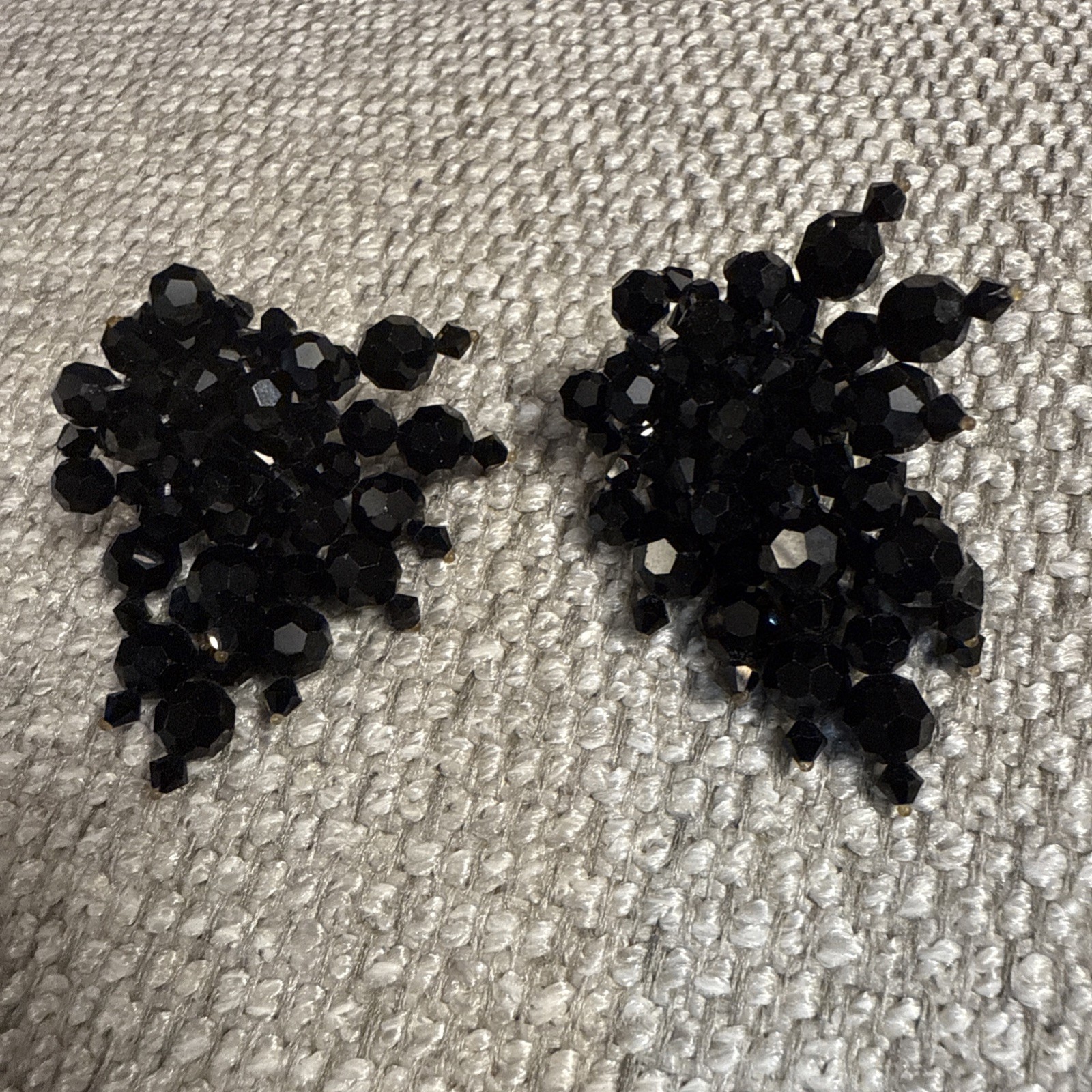 Vintage 1980s Crystal Beaded Statement Earrings – Clip-on Style. 2 X2.5 Inches
