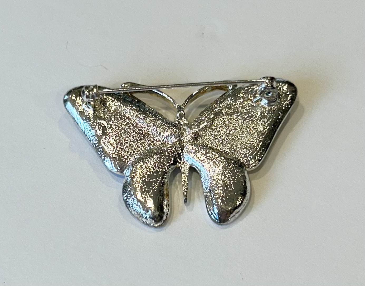 Anne Klein Lime Green Enamel Butterfly Brooch/Pin Silver Tone