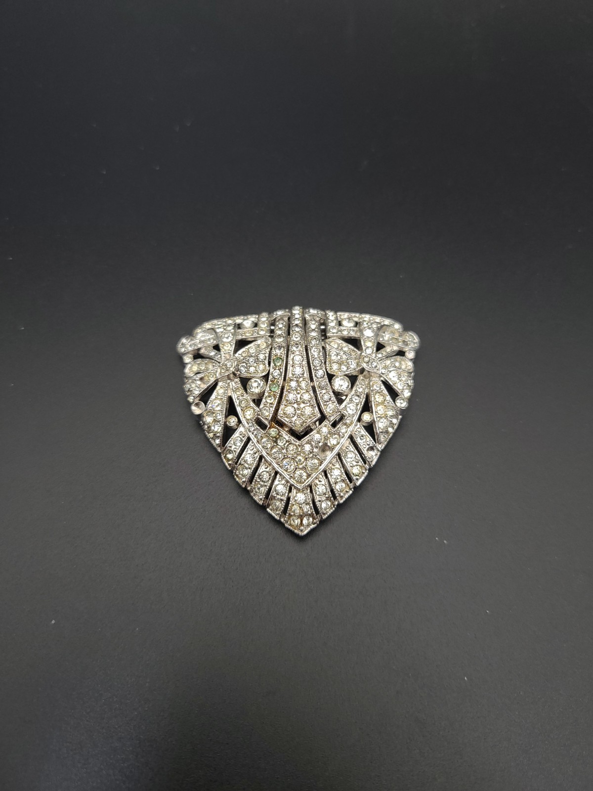 Vintage Signed Crown Trifari Art Deco Rhinestone Dress Clip Brooch