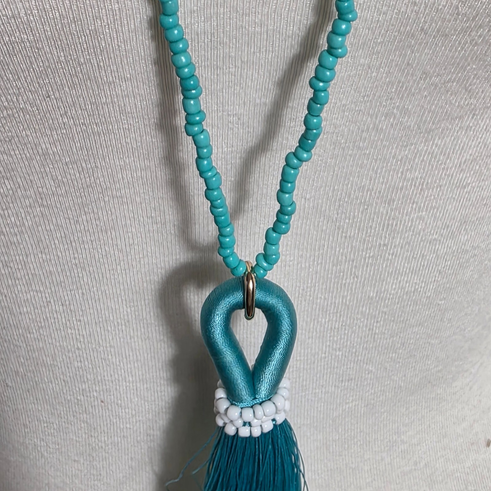 Sugarfix by BaubleBar Beaded Tassel Bohoemian-Style Necklace Teal-Colored