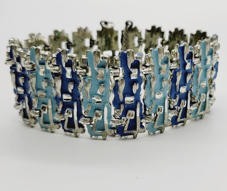 Vintage Coro Baby Blue Panel Bracelet Chunky Statement Runway 7.25 in RARE