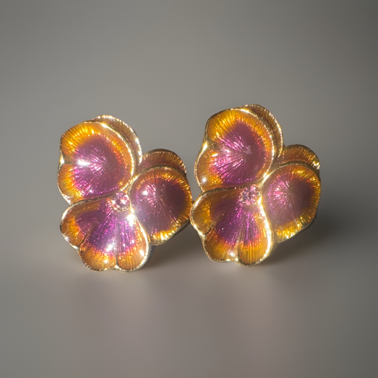 2 Vintage Flower Pansy Maroon Gold Rhinestone Joan Rivers Pin Brooch Lot