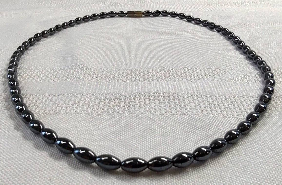 Smooth Bead Choker Necklace Hematite Graphite Color Grunge Boho Goth Screw Close