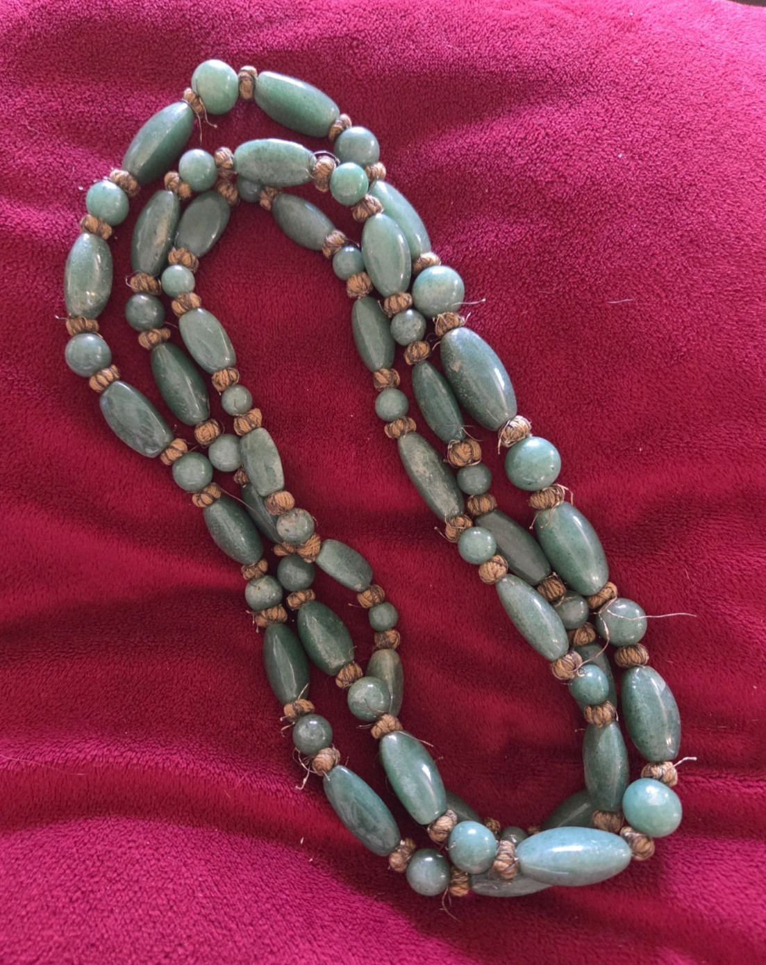 VTG 60s Jade Green Chalcedony Agate Necklace Beaded Hand Knotted Bloodstone #129