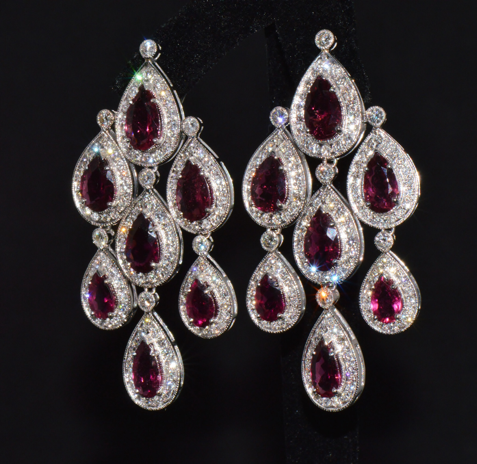 Certified Natural 23.53Cts Diamond Tourmaline 18K Solid Gold Chandelier Earrings