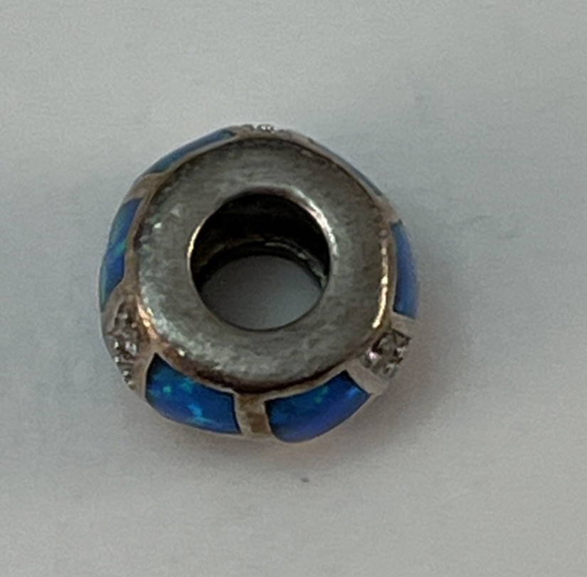 Vintage 925 Sterling Silver Blue Opal Inlay Bead Charm