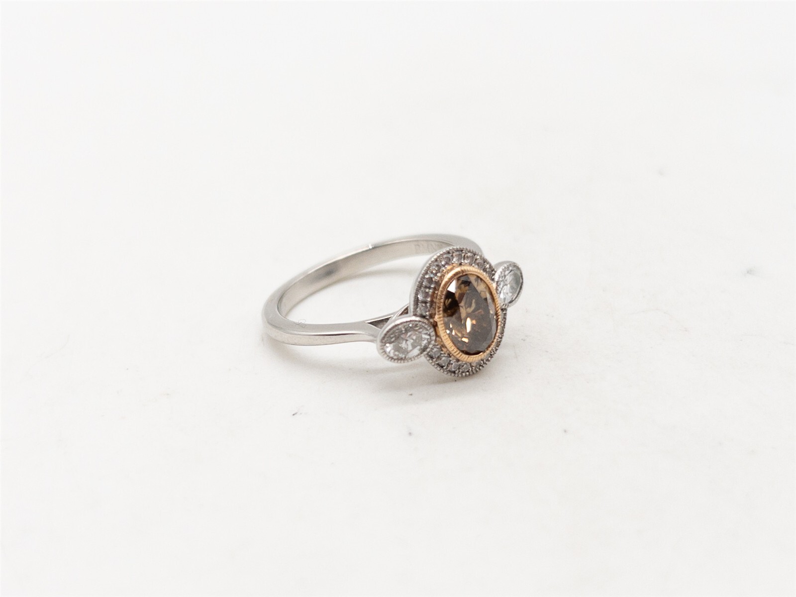$6000 1.50ct VVS Champagne Natural & VS G OVAL CUT Diamond Platinum HALO Ring 6g
