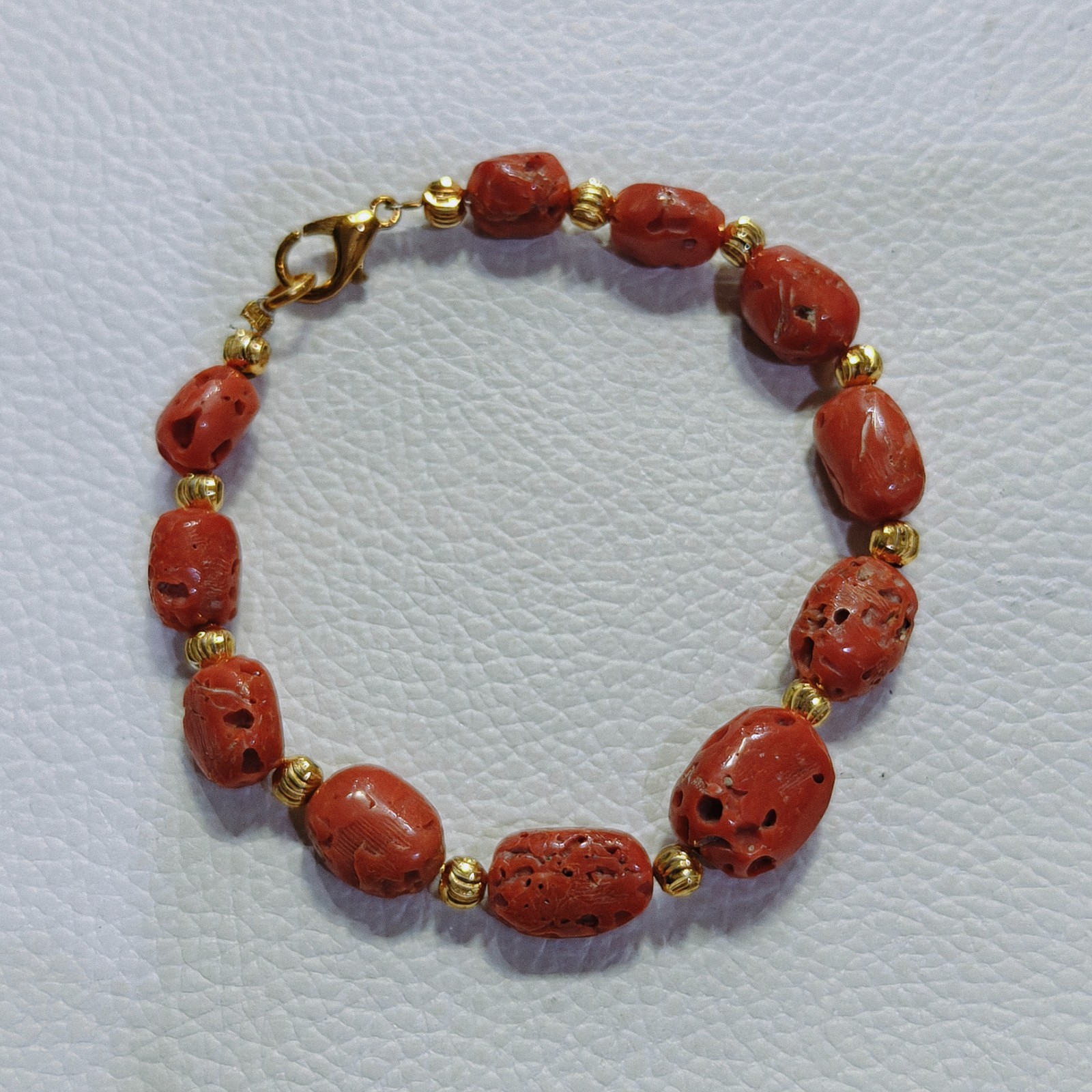 Vintage Real Italy Coral Bracelet Natural Red Coral Beads Antique Style Jewelry