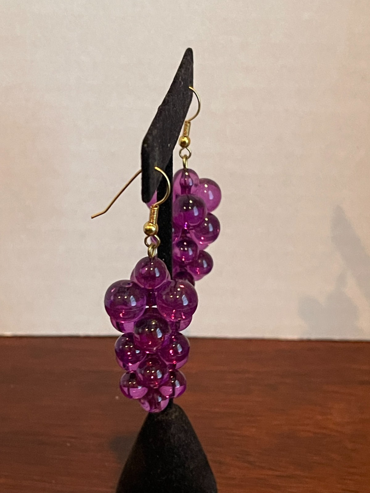 Grape Earrings Lucite Resin Purple Cluster Dangle Vintage Translucent Grapes