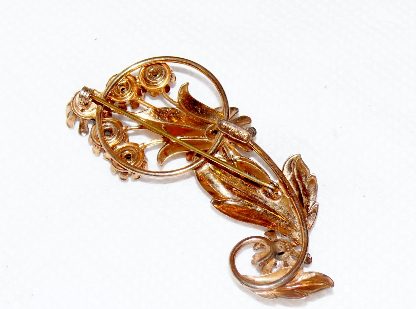Antique Art Deco Sterling Silver 925 Brooch Gold Wash Flower Design 16 Grams 3″