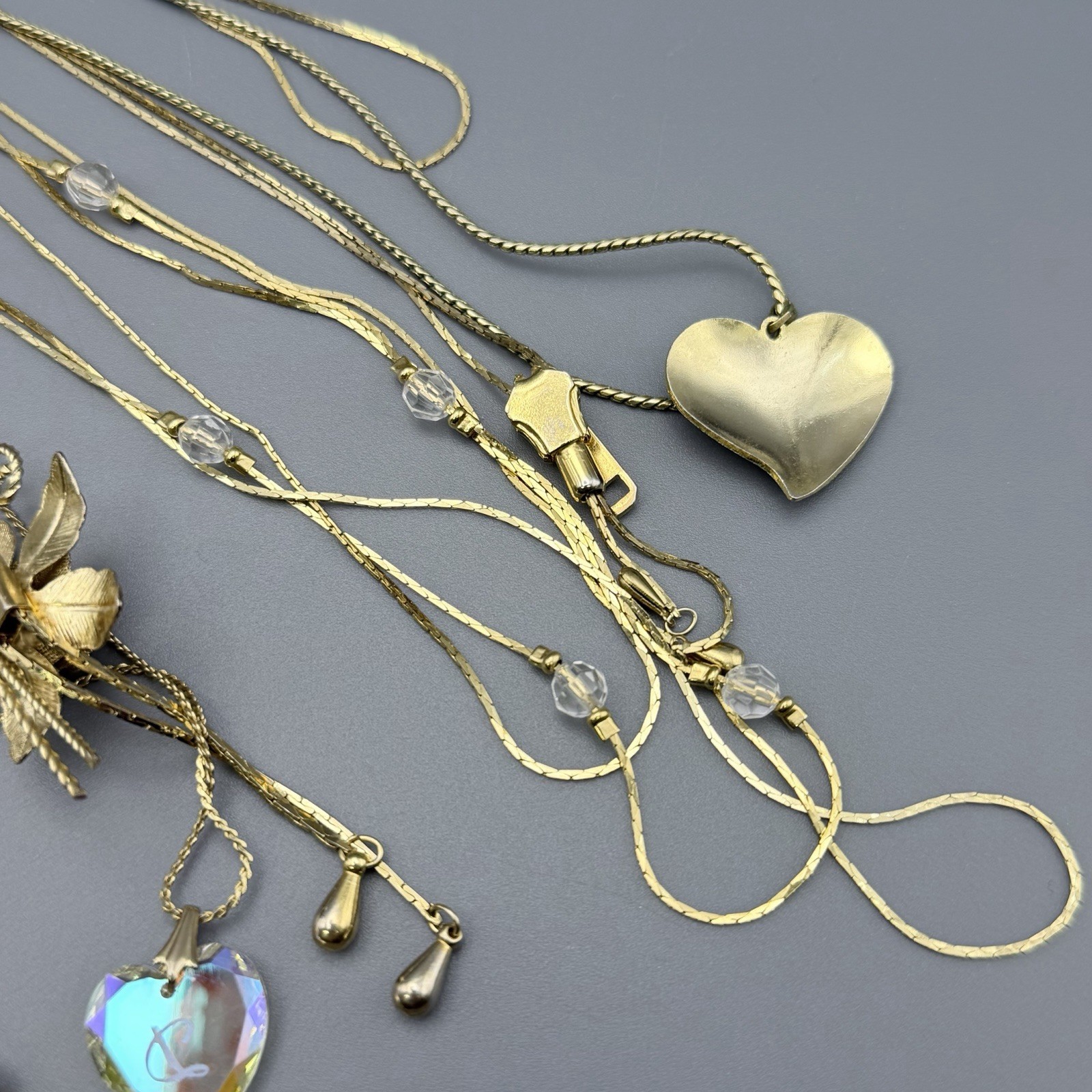 Vintage Necklaces Lot Of 8 Gold Tone Cloisonne Heart Floral Claddagh Zipper