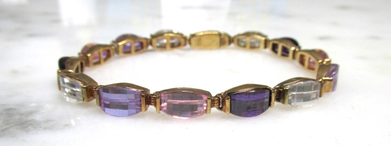 Unknown Faceted Stones Gold Plated Sterling Silver Bracelet ~ 21.4g ~ 2-K165