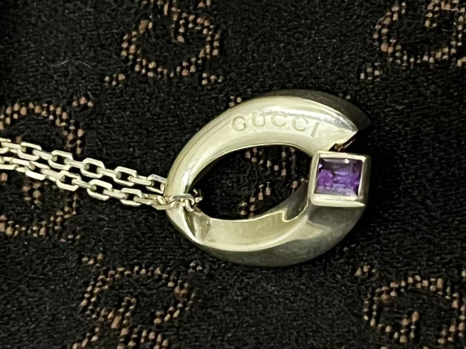 GUCCI Amethyst Twist Pendant 925 Silver Necklace 16.5in