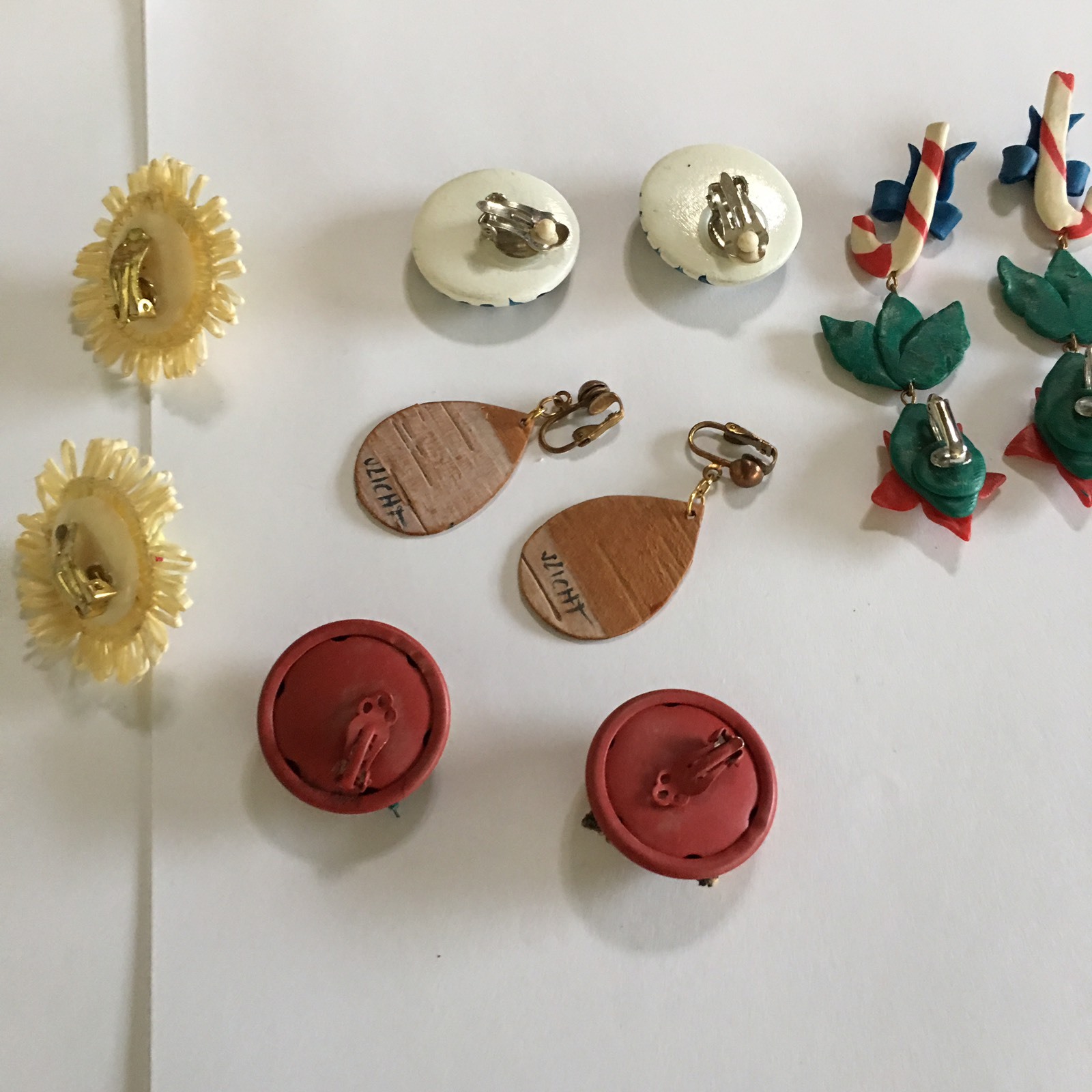 Lot Of 5 Clip On Women’s Costume Earrings HAND CRAFTED Fun Different