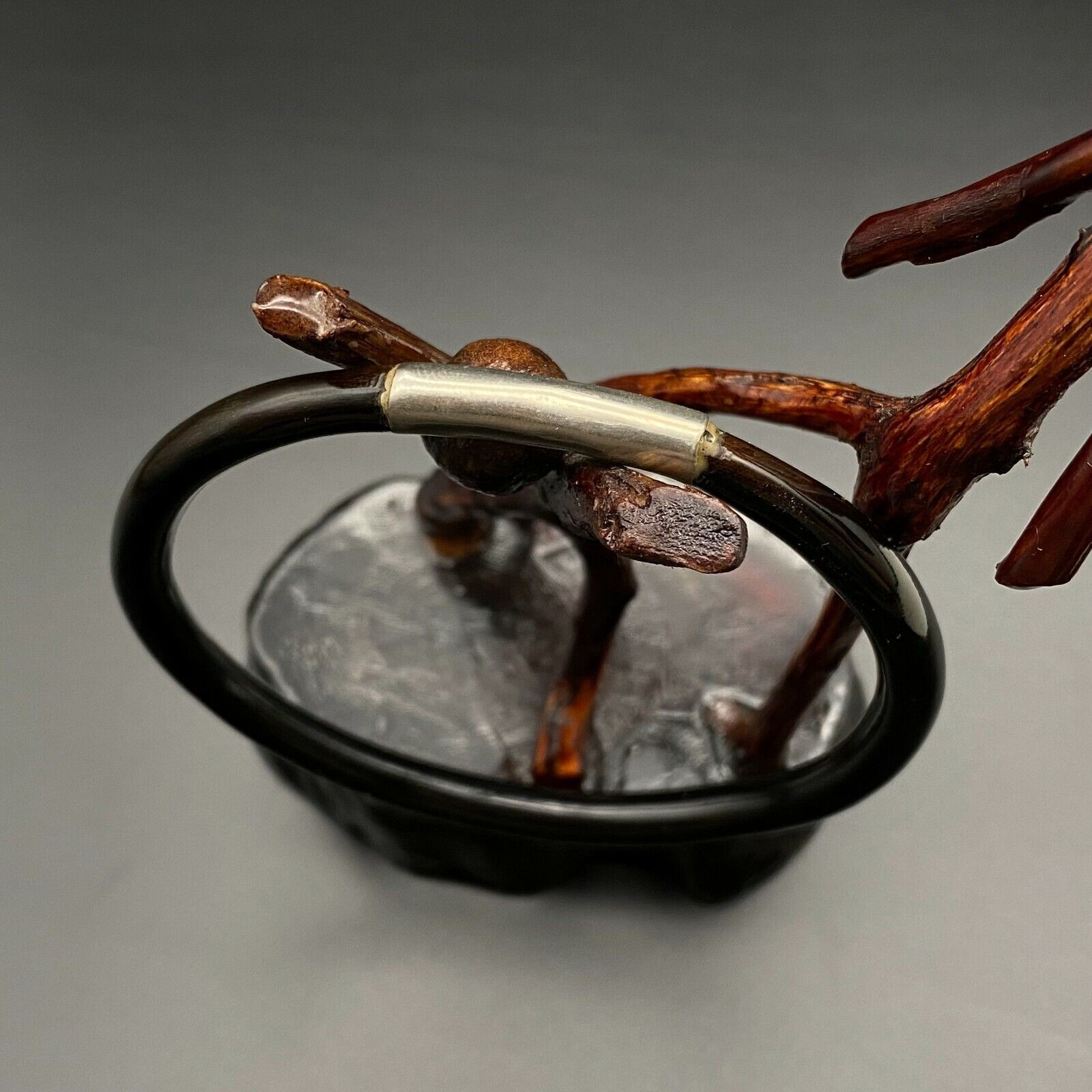 Vintage Black Coral Bangle Bracelet 8-1/8″