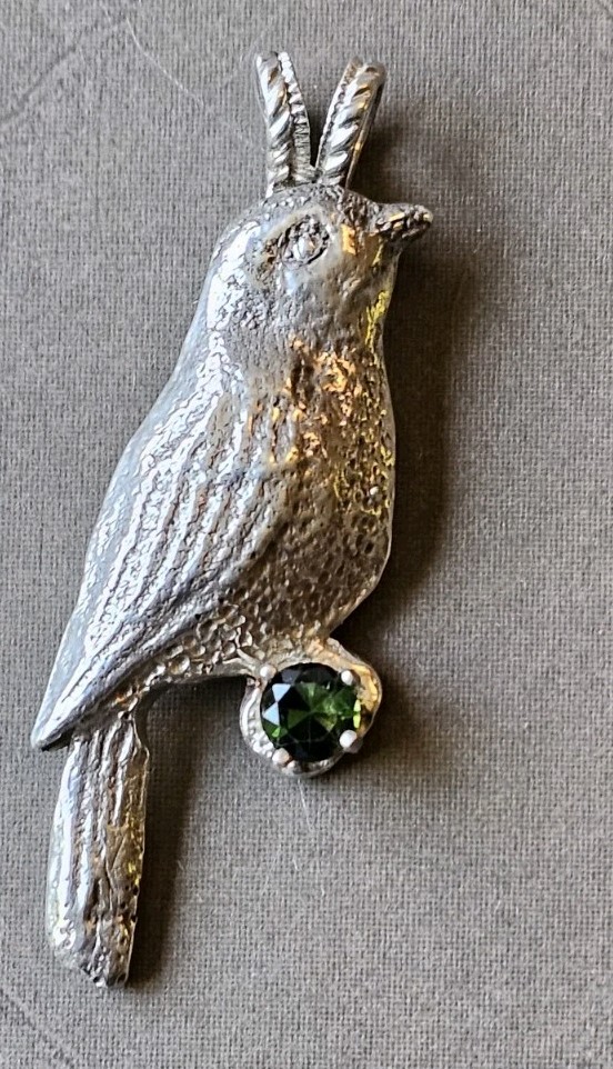 Handmade Silver-tone Bird Pendant With Green Stone Unknown Untested READ