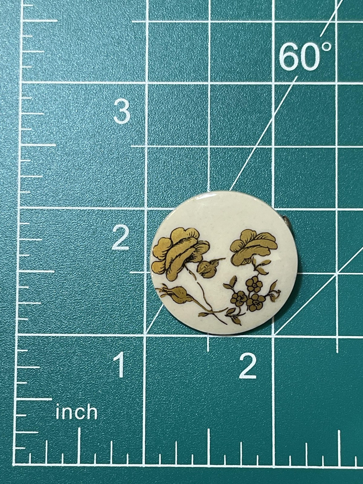Vintage White Porcelain Hand Painted Flower Brooch Pin Floral Plants