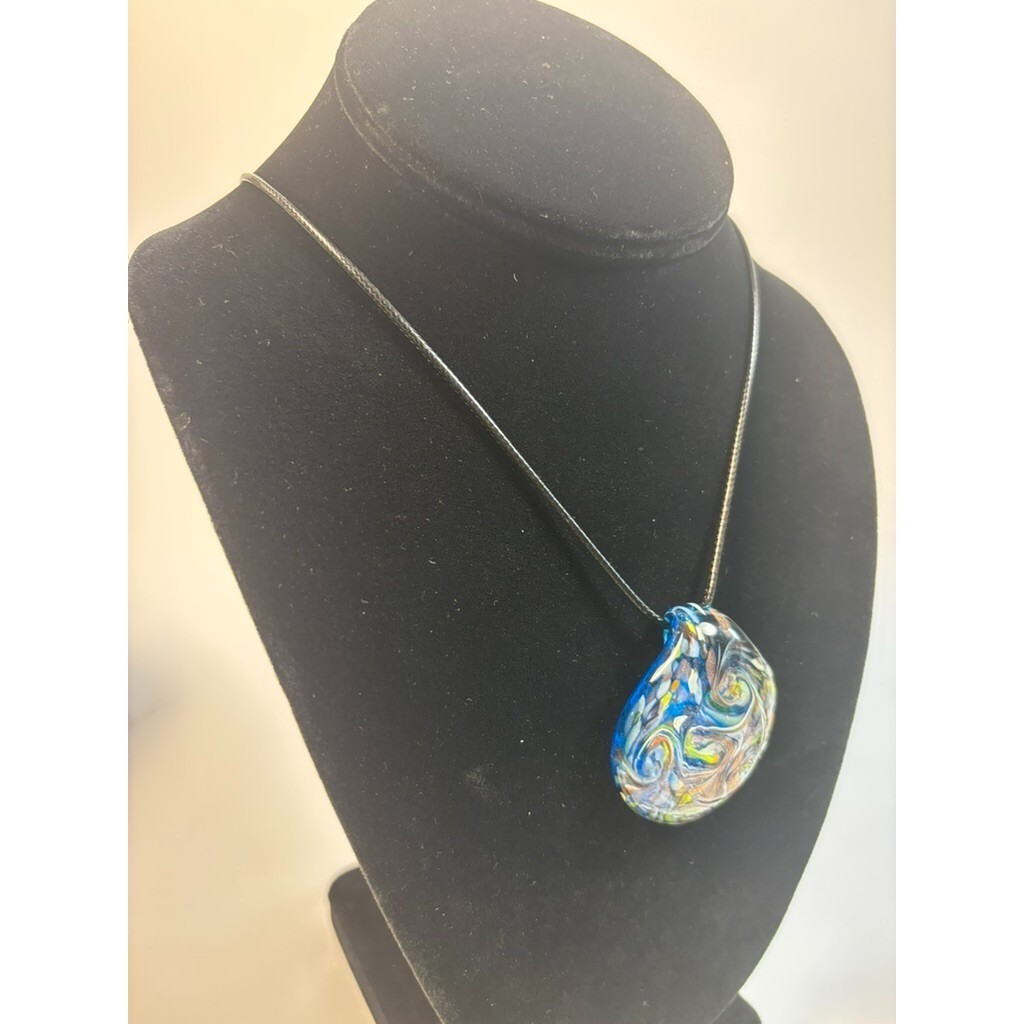 Vintage Necklace Art Glass Boho Pendant 2000s Cord Retro Accessory Y2K Look