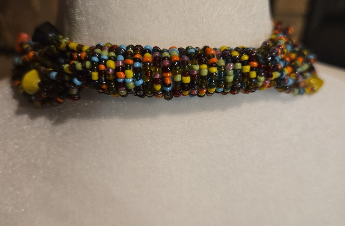 VTG Multi-Strand Glass Seed Bead Scarf Necklace Boho Open Wrap Fringe No Clasp