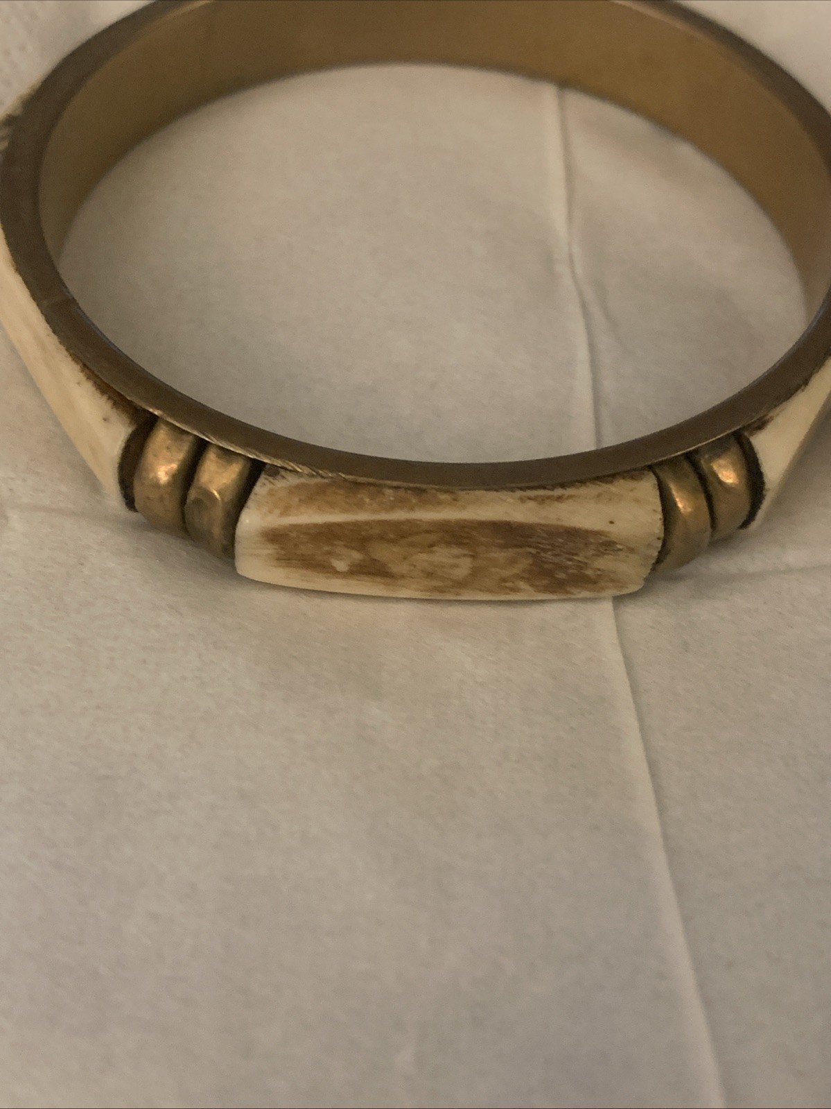 Vintage Bone & Brass Bangle Bracelet Moroccan Berber – Handcrafted Ethnic Tribal