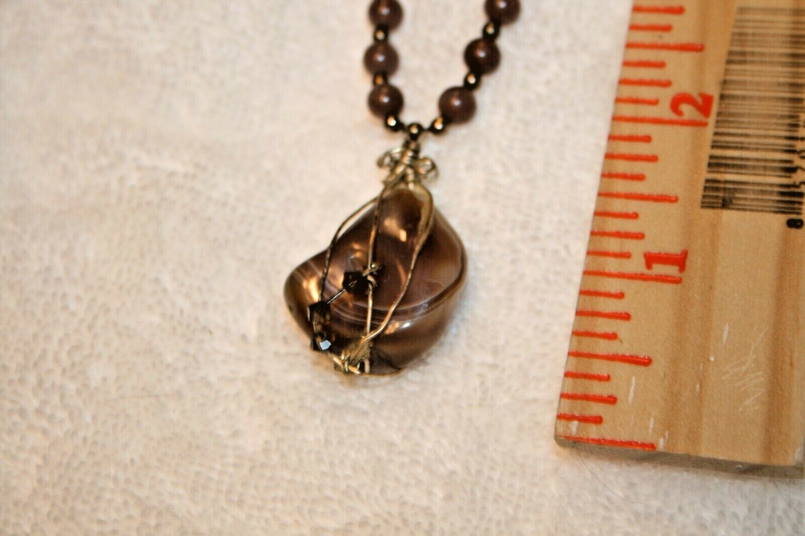 Vintage Agate Stone Pendant & Beads Necklace Silver-tone Metals Alloys 16”