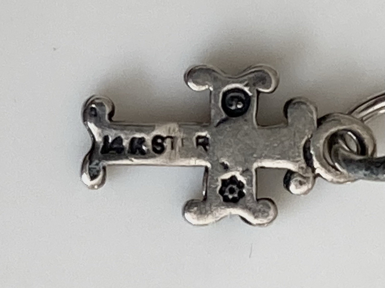 Vintage 14k and sterling silver miniature scrolled cross charm pendant