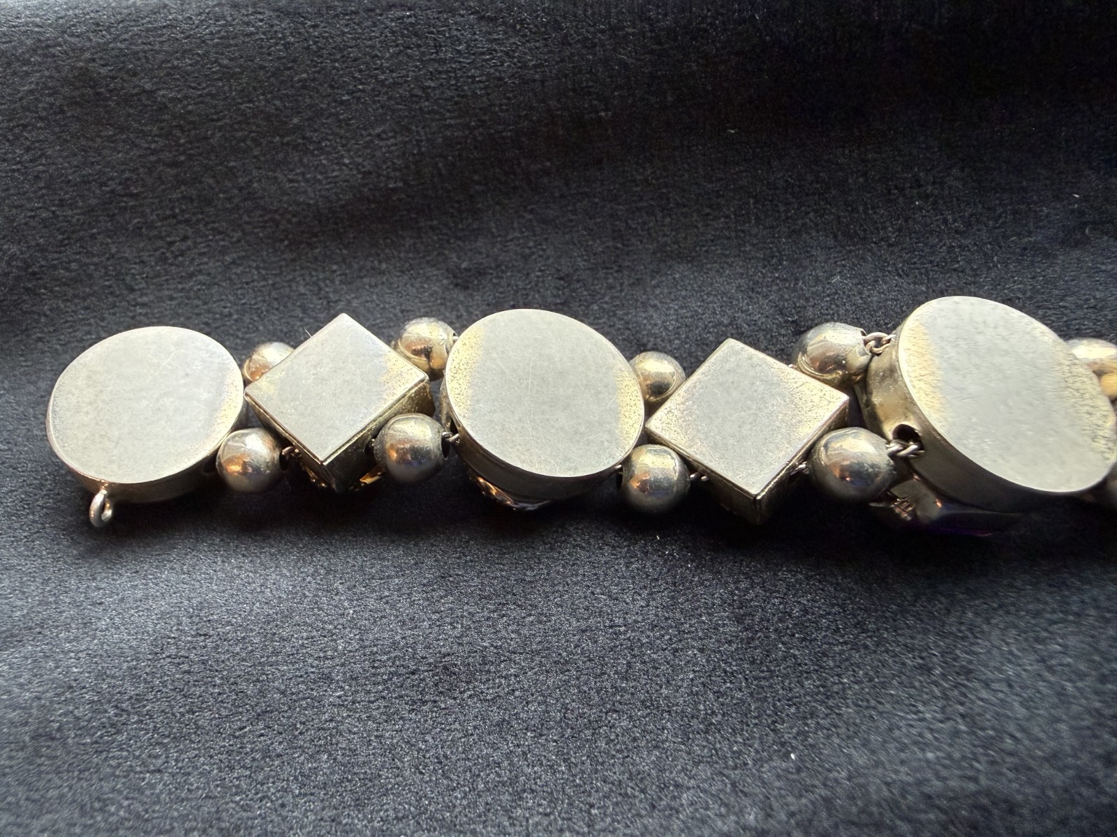Victorian Revival Slide Bracelet with Gemstone and Shell Charms Vintage 7.5″