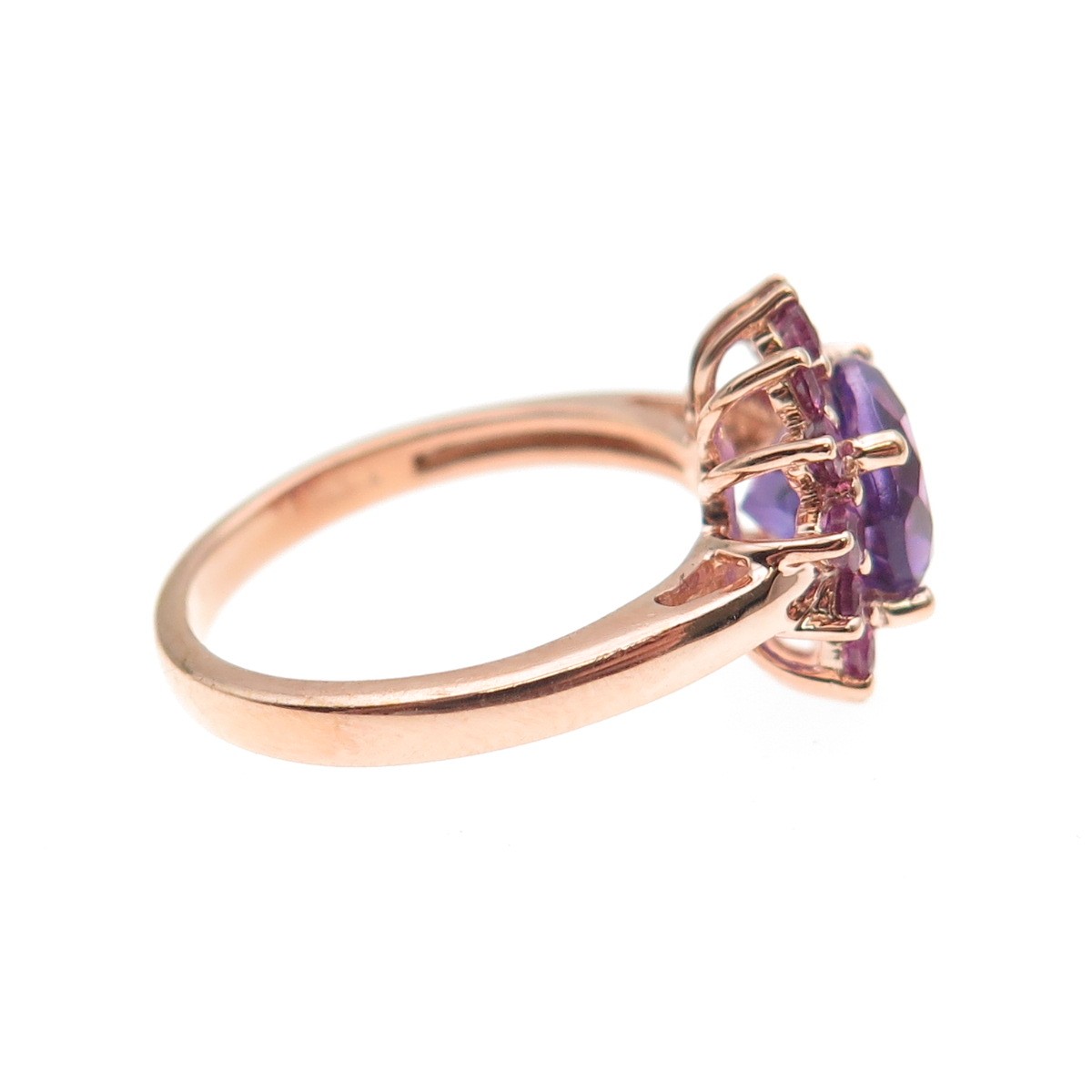 925 Sterling Silver Rose Gold Plated Vintage Real Amethyst Ring Size 6.25