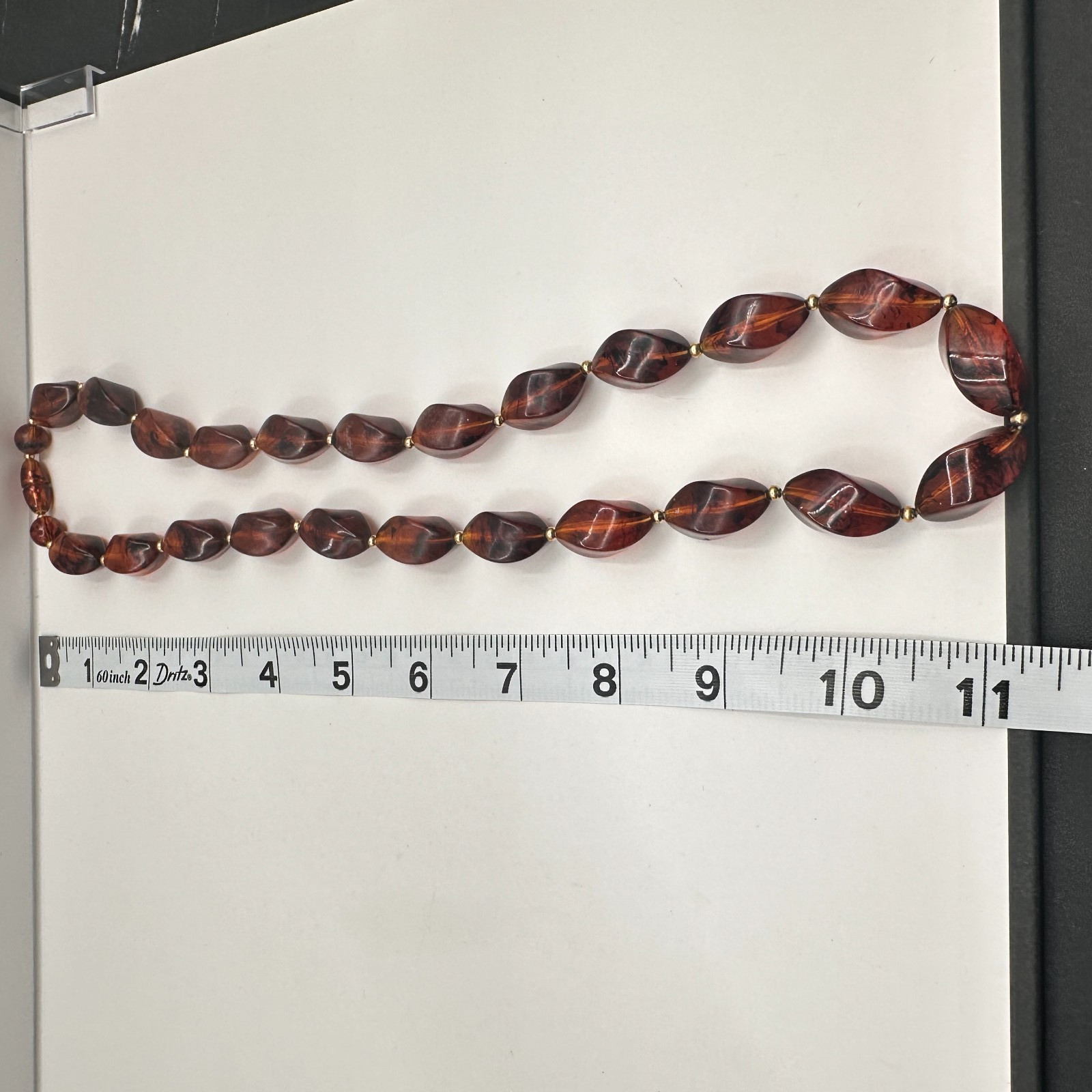 Vintage 90s Faux Amber Resin Chunky Necklace Brown Twisted Beaded Jewelry