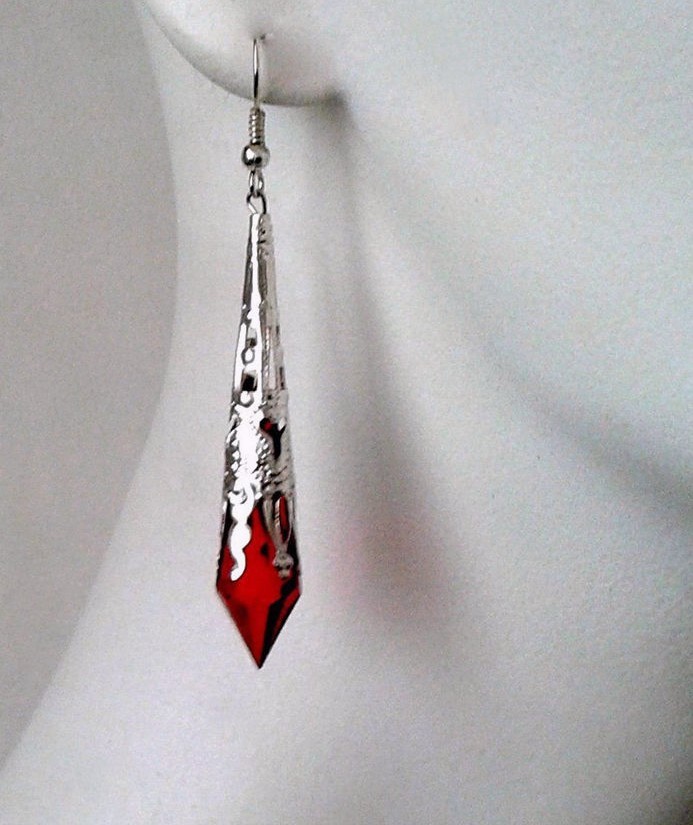Garnet Dark Siam Blood Red Crystal Vintage Victorian Necklace Earring Set Steamp
