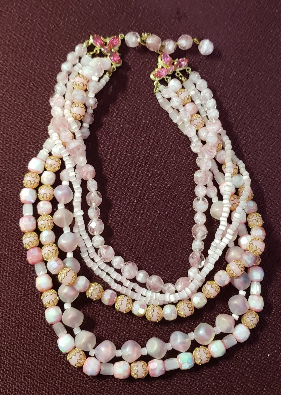 La Roco Pink Bead Rhinestone Necklace Earrings Jewelry Set Mid Century Modern