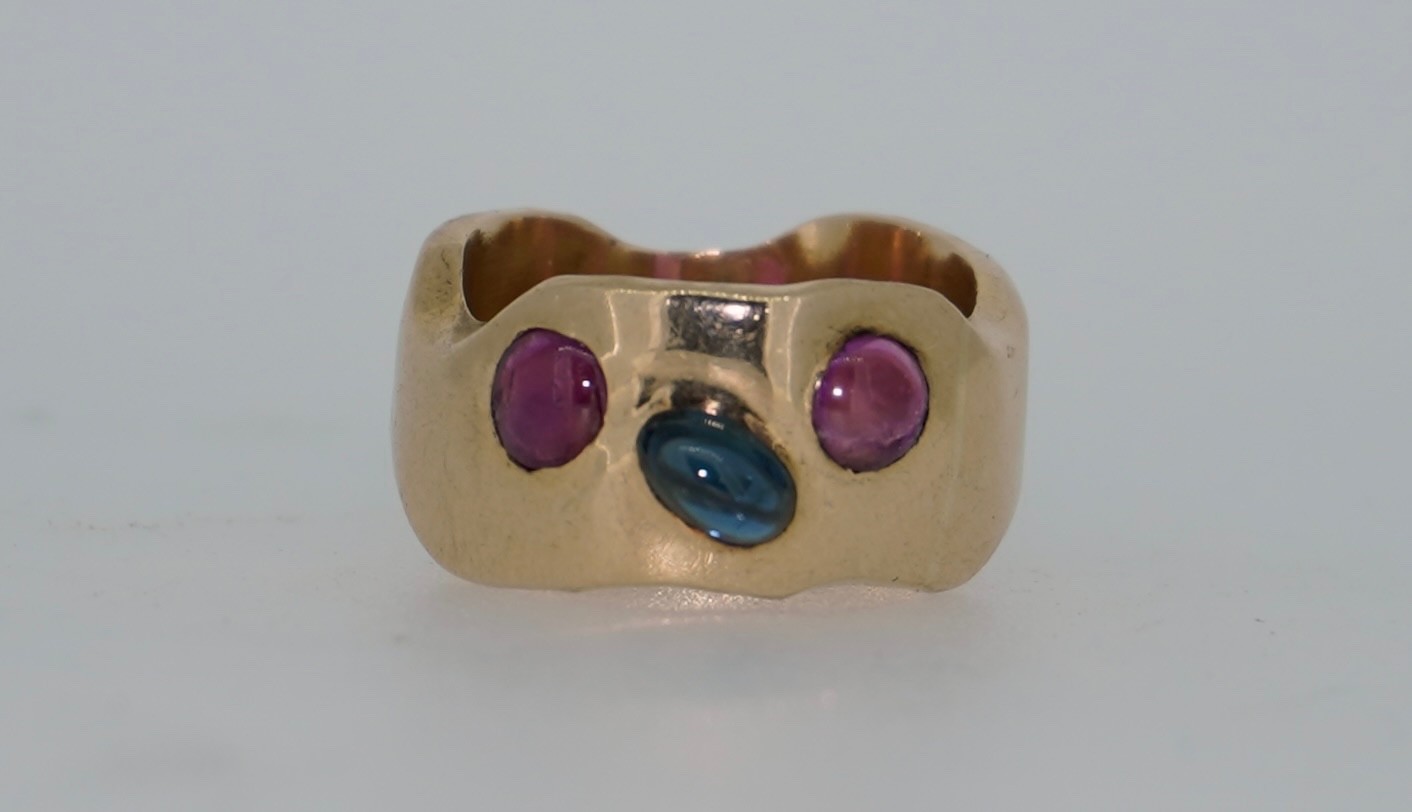 Thick Ruby & Sapphire 14K Gypsy Owl Ring