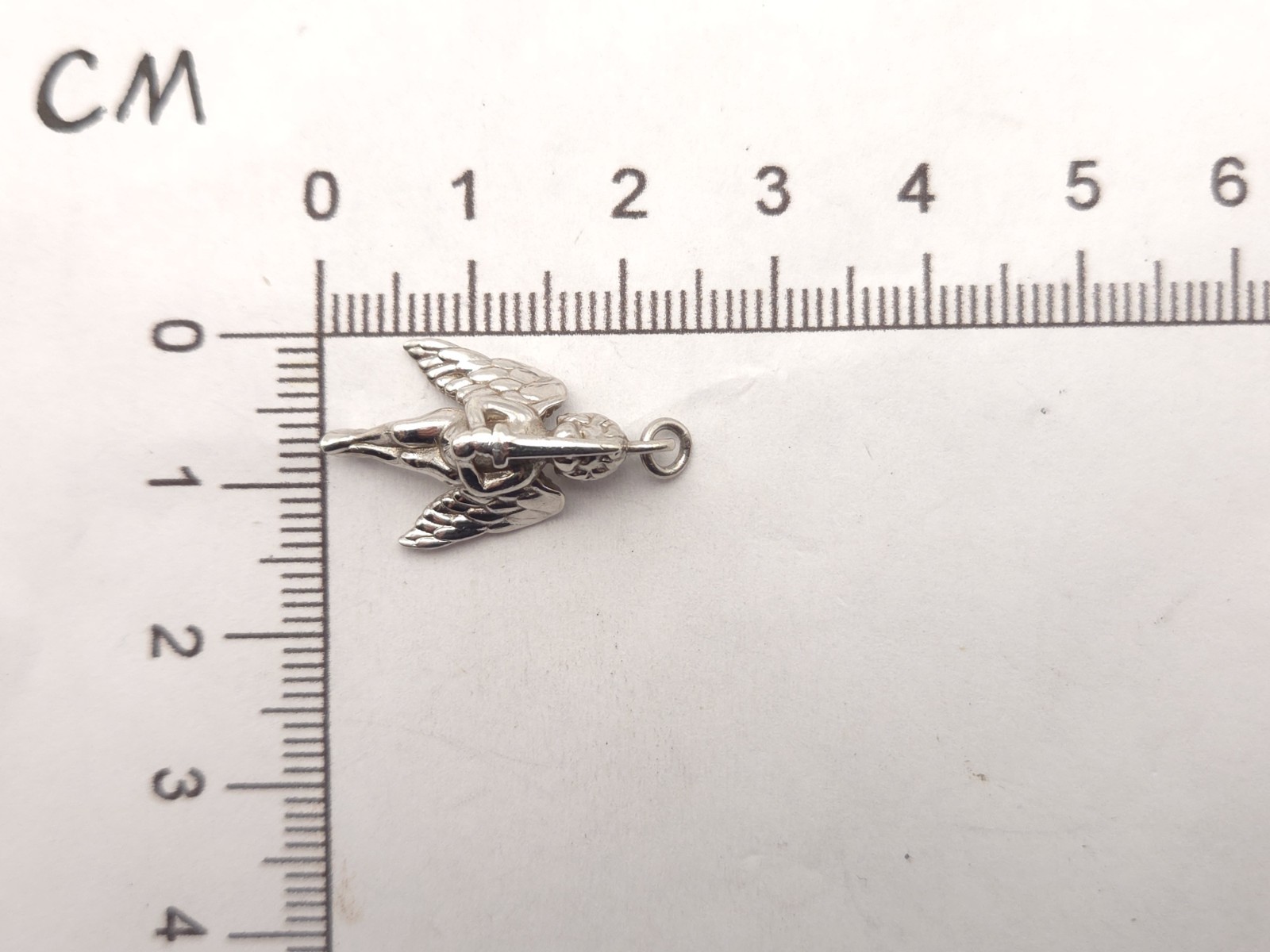 Vintage Sterling Silver Signed Guardian Angel w/ Sword Cherub Charm Pendant
