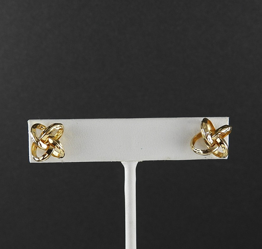 Vintage 14K Yellow Gold Intertwined Ribbon Knot Stud Earrings Openwork Swirl