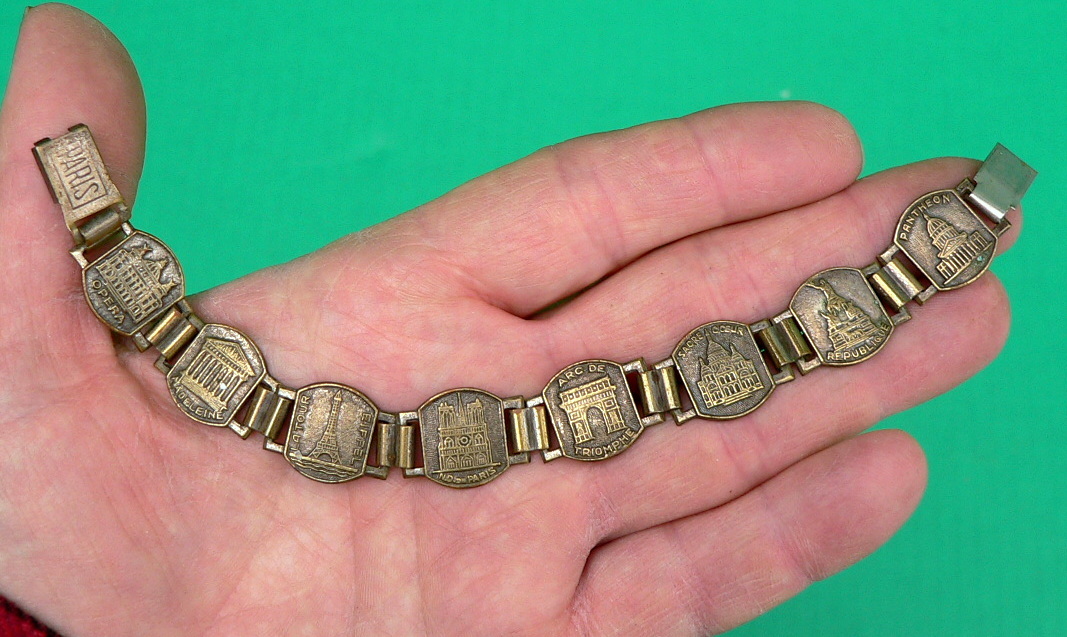 WWII Era Bracelet Souvenir PARIS France Historical Landmark Scene 1940s