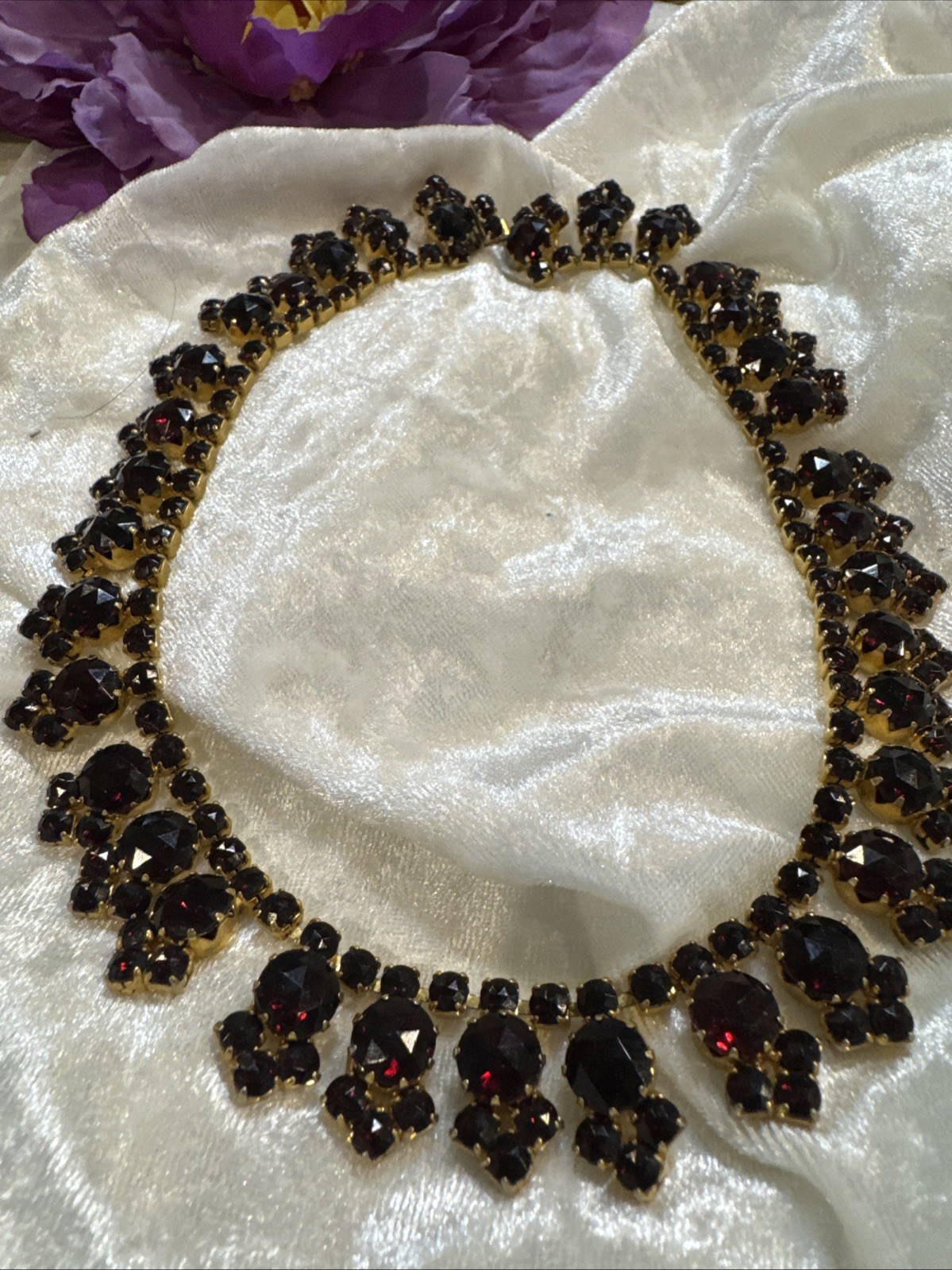 vintage gilt metal garnet necklace