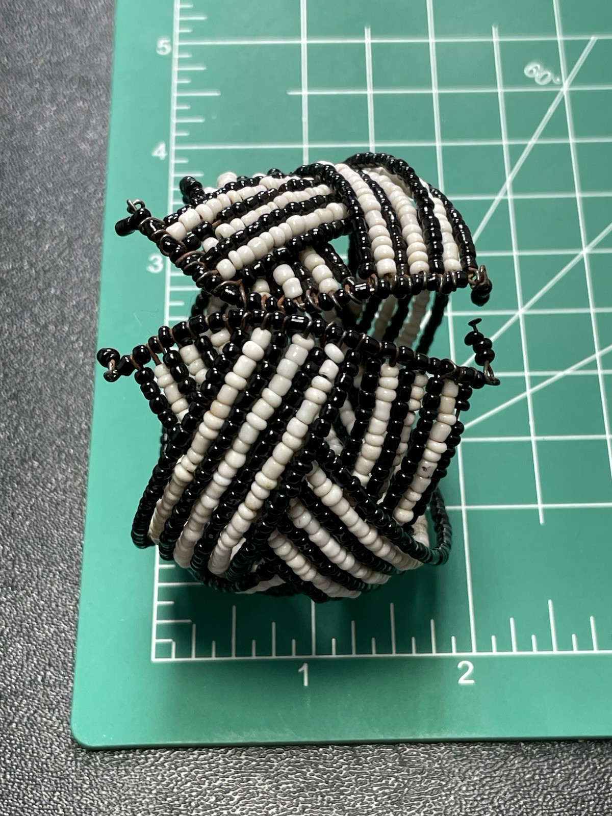 Vintage 2” Wide White & Black Glass Beaded Wrap Bracelet