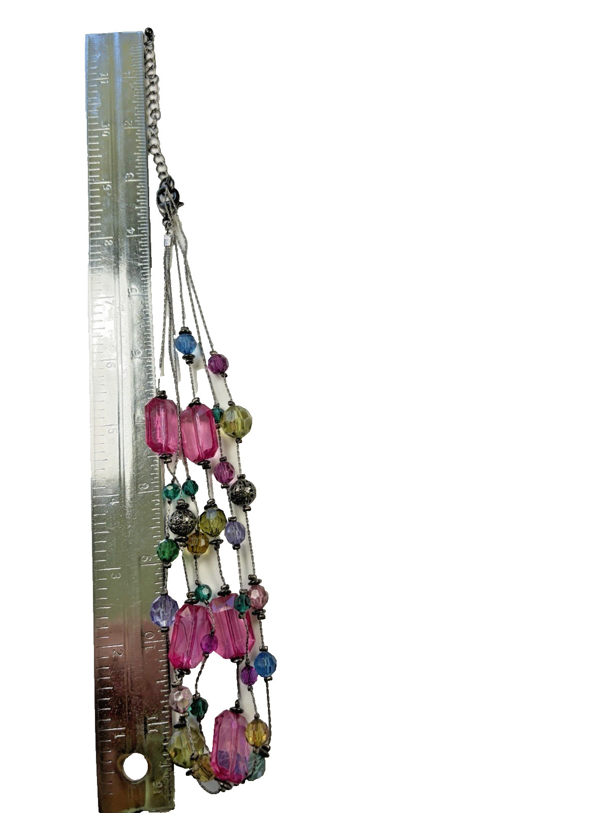 Vintage Colorful Layered Beaded Necklace Pink Acrylic Statement Gunmetal Y2K