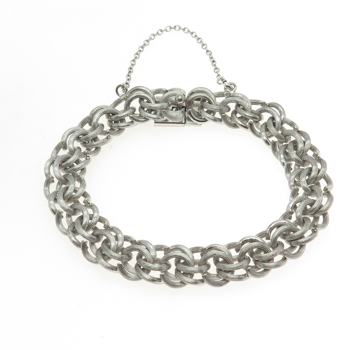 925 Sterling Silver Antique Art Deco Double Rolo Link Bracelet 7″
