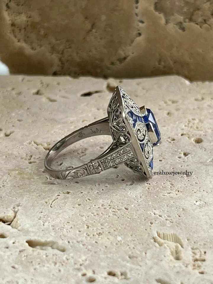 3Ct Art Deco Vintage Style Lab Created Diamond Engagement 14K White Gold FN Ring